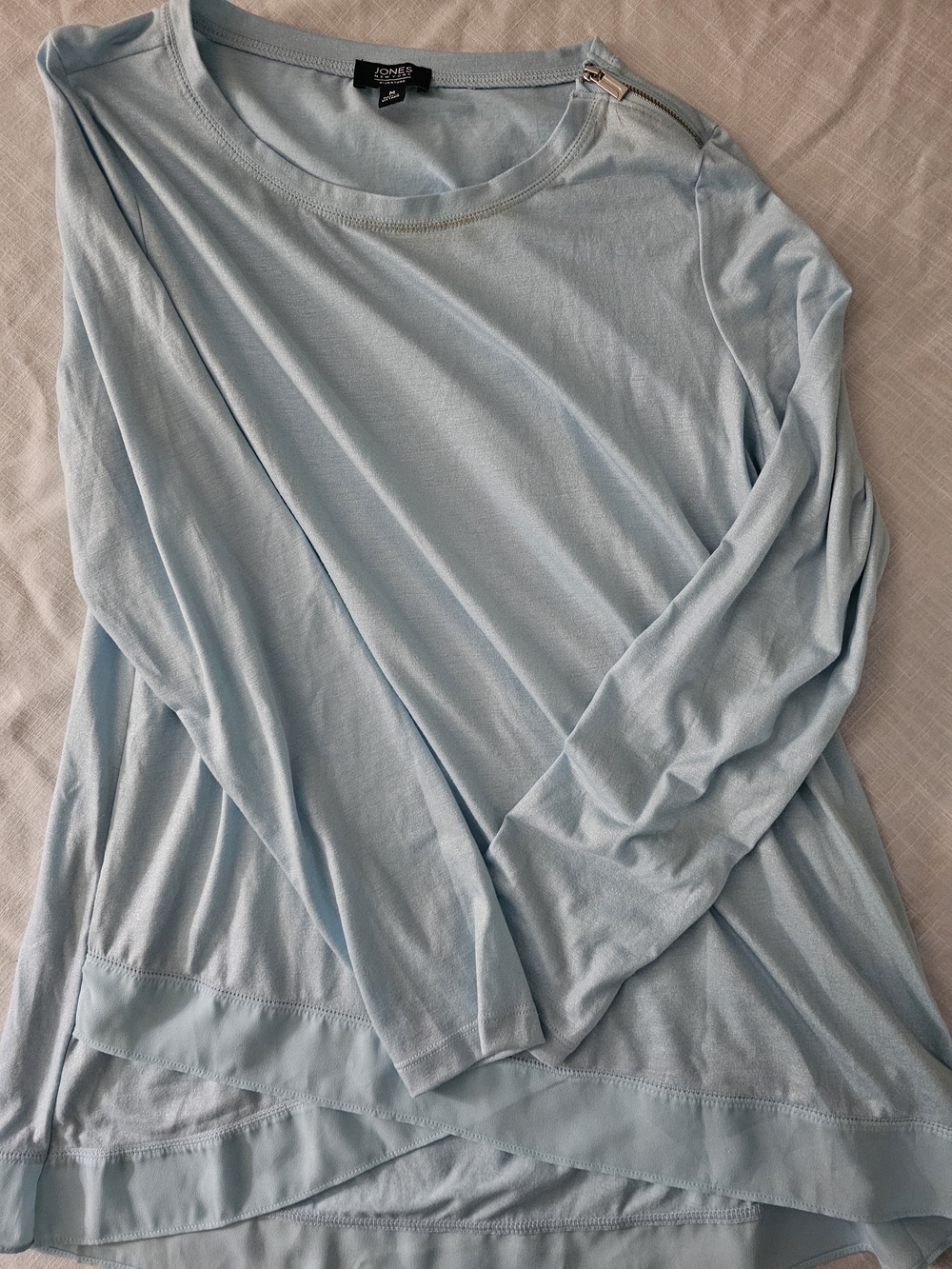 Jones New York Pale Blue Long-Sleeve Layered Top with Shoulder Zip